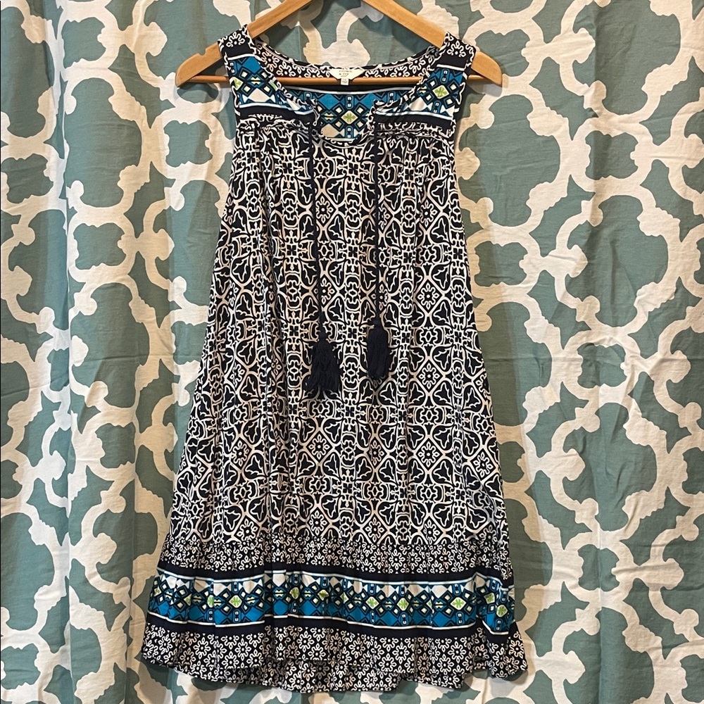 Crown & Ivy Black and Blue Geometric Mini Dress